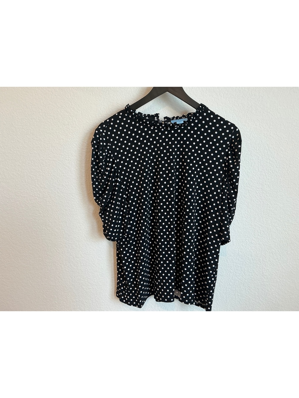 CeCe Black and White Polka Dot Ruffle Neck Blouse XL